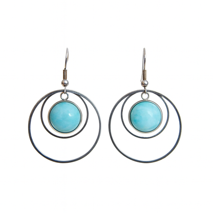 Boucles d'oreilles créoles pendantes ANETHA en argent et larimar bleu