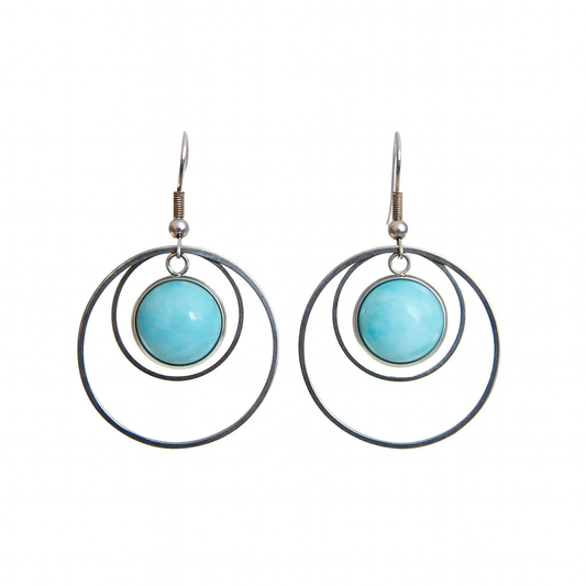 Boucles d'oreilles créoles pendantes ANETHA en argent et larimar bleu