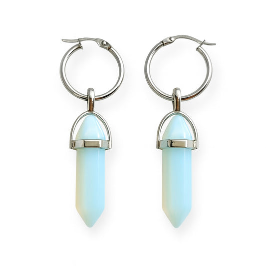 Boucles d'Oreilles Créoles Opalite - Argent