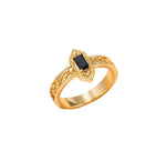Load image into Gallery viewer, AKI Black Stone Filigree Ring Gold
