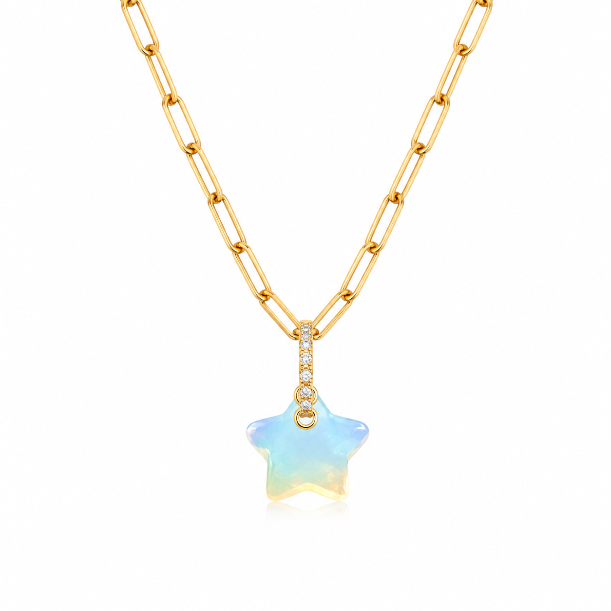 SIDERA Opalite Star Paperclip Chain Necklace Gold