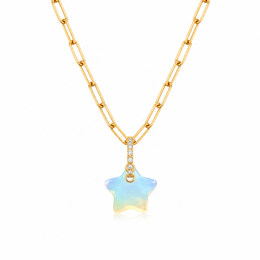 SIDERA Opalite Star Paperclip Chain Necklace Gold