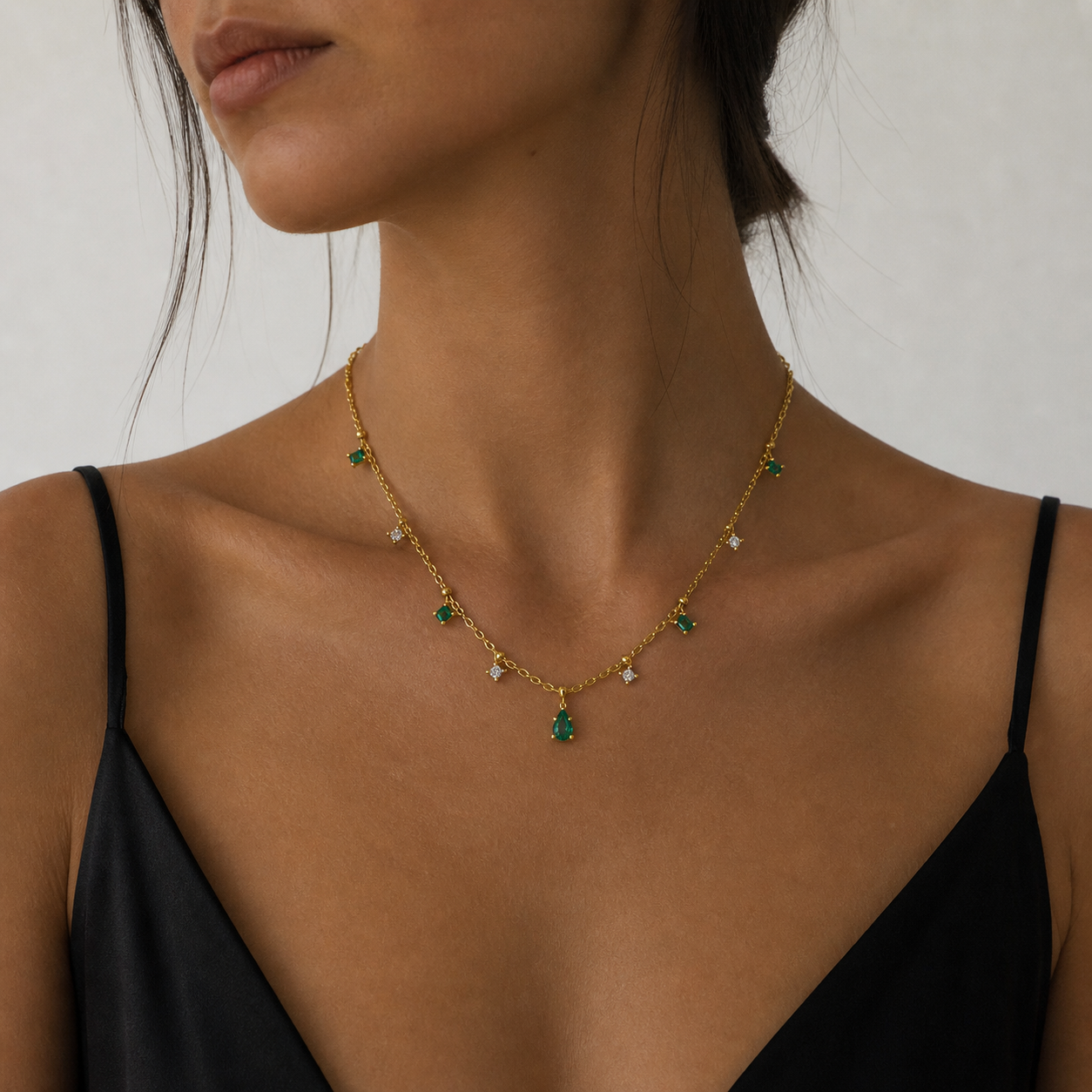 EMERELLE Green White Cubic Zirconia Necklace Gold