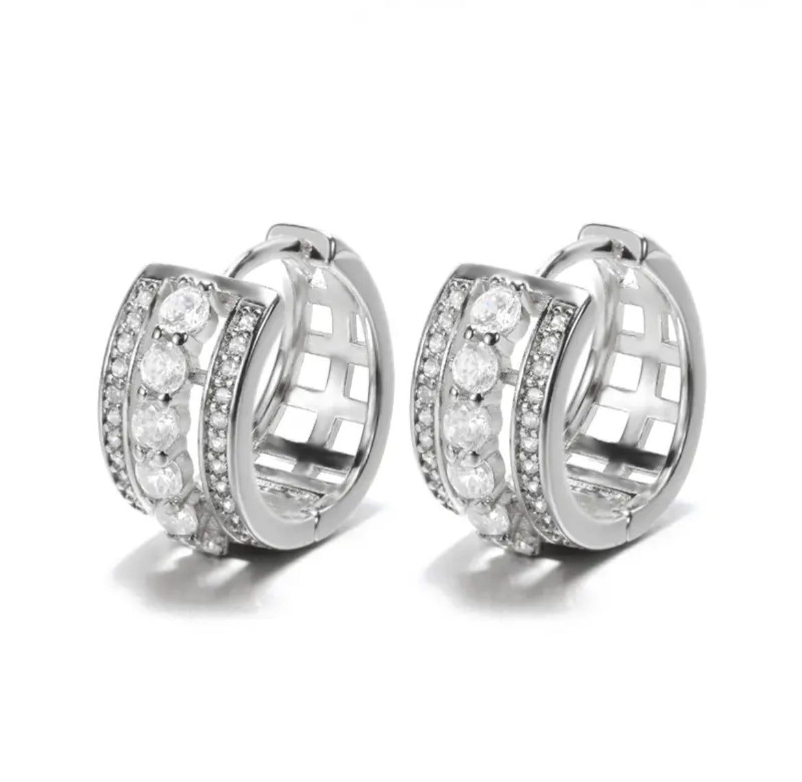 GINA Dainty Zircon Hoop Earrings Silver