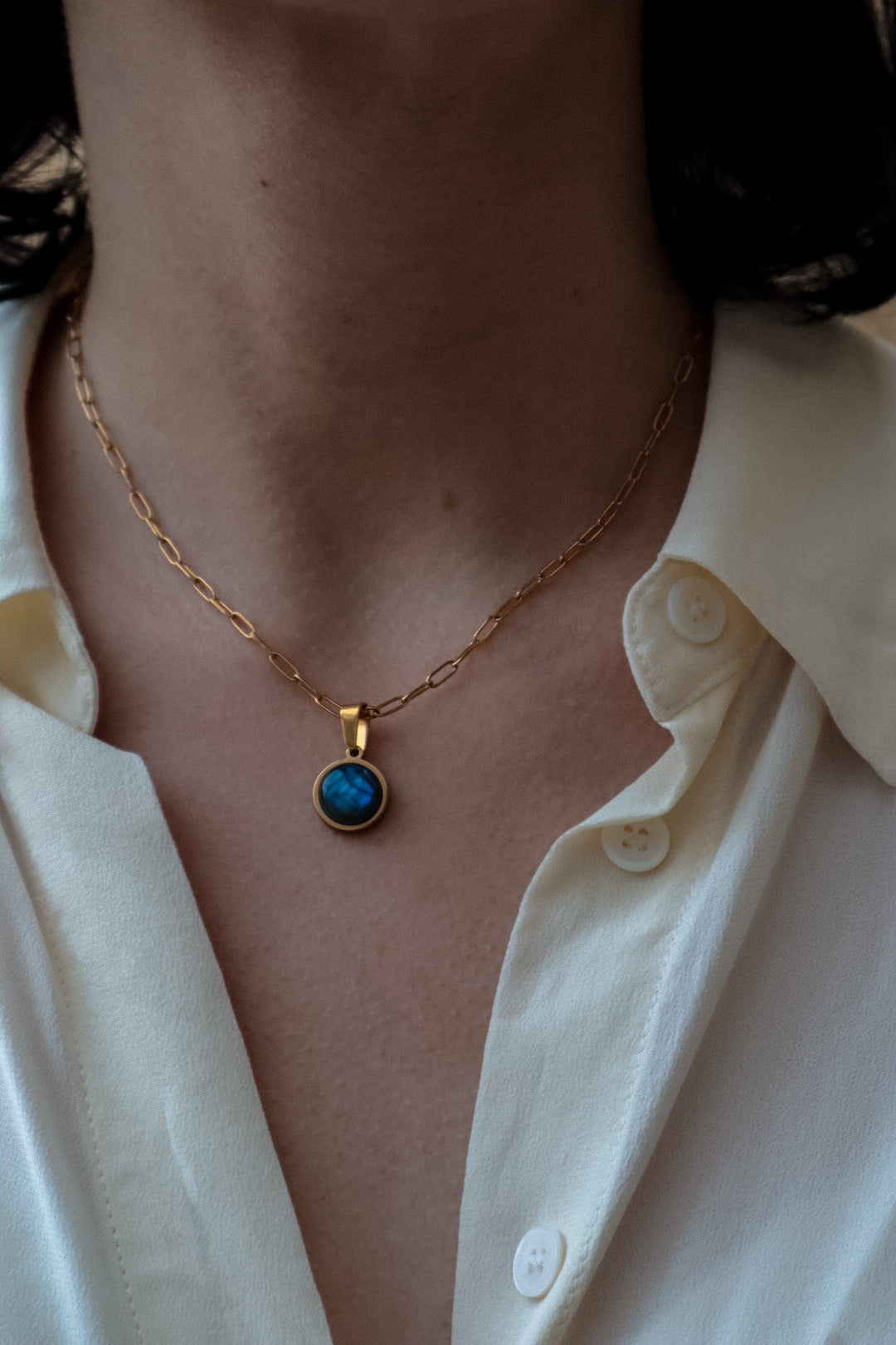 AZUL Blue Labradorite Paperclip Choker Gold