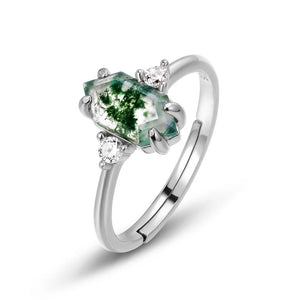 DHAIRYA Moss Agate Engagement Ring with cubic zirconia 925 Silver