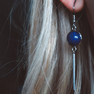 Kala - Lapis Lazuli Charm Dangling Earrings - Silver