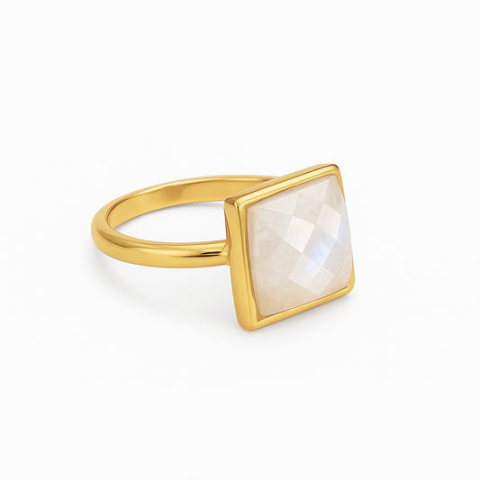 VARG Rainbow Moonstone Square Ring Gold