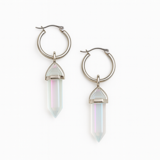 Boucles d'oreilles créoles Rainbow Angel Aura Quartz Huggies - Argent