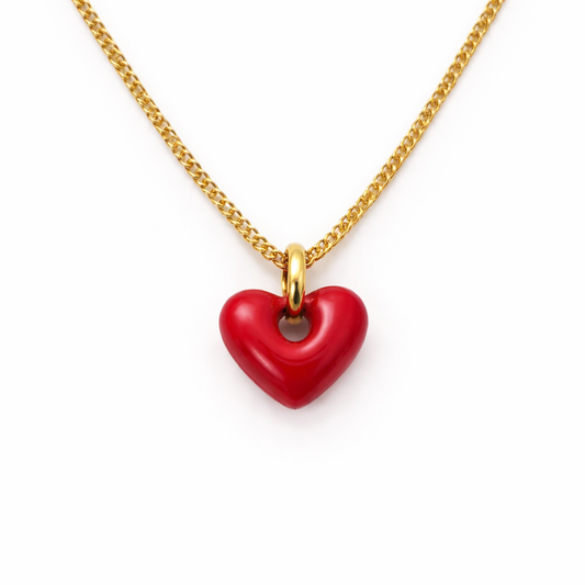 VELVET Red Heart Necklace Gold