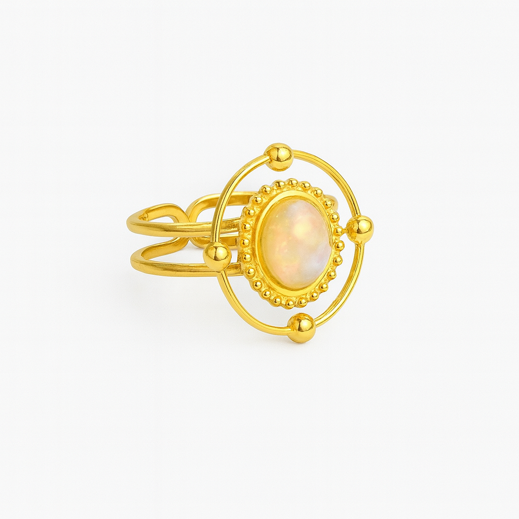 SURYA Rainbow Moonstone Ring Gold