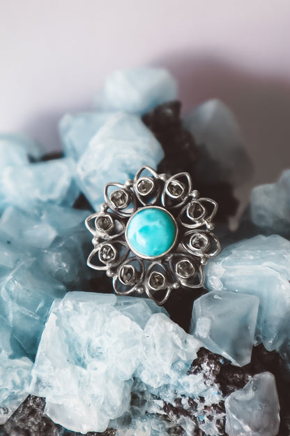 DOMINICA Larimar and Herkimer Diamond Ring - 925 Silver