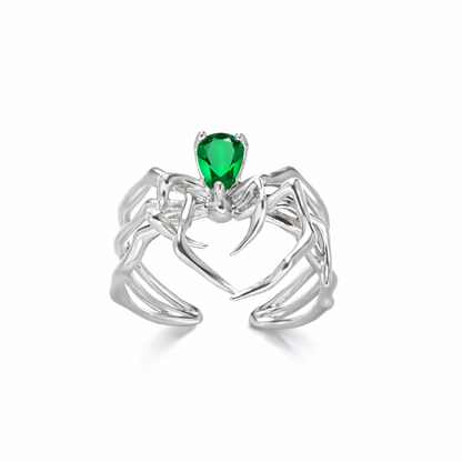 ARACHNE Green Cubic Zirconia Spider Ring Silver