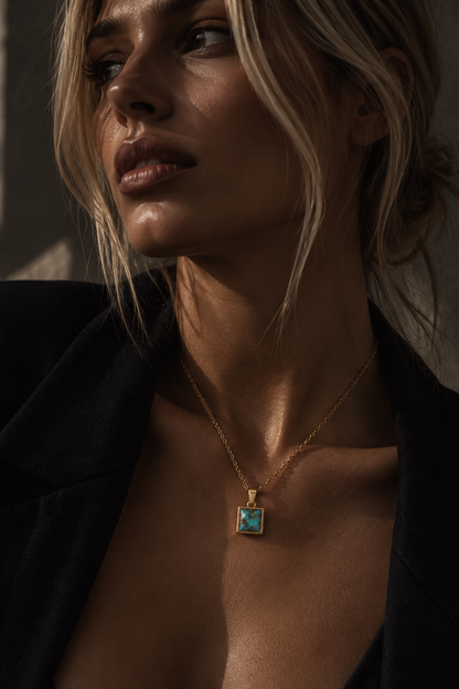 VARG Turquoise with Copper Square Necklace Gold