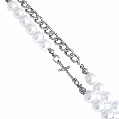 LUNAR DRIFT Rainbow Moonstone Cuban Chain & Pearl Necklace