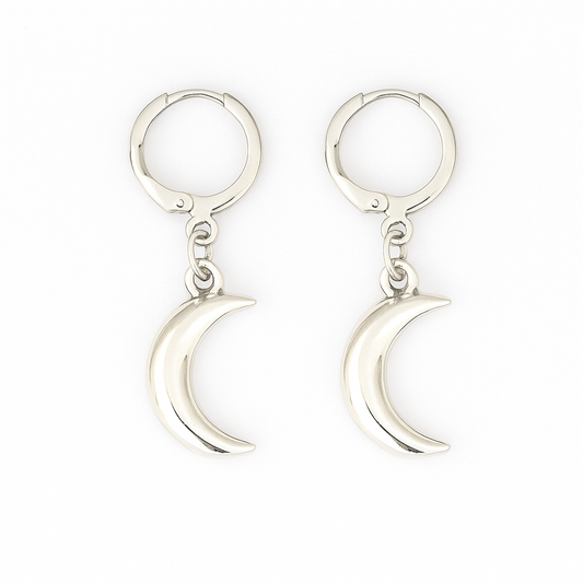 Boucles d'Oreilles Pendantes Dainty Lune - Argent