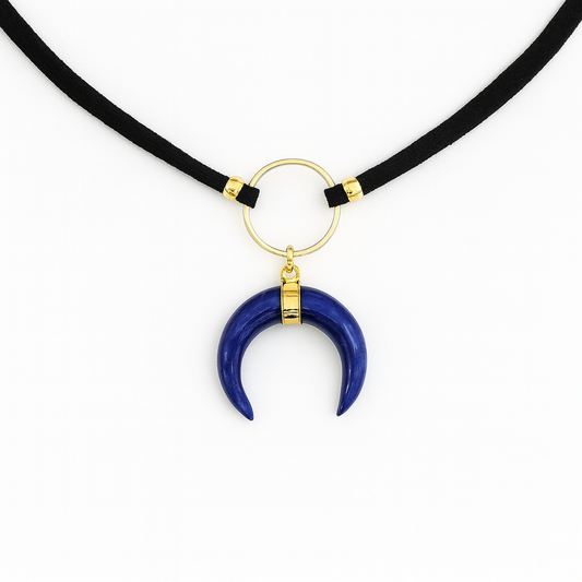 Lapislazuli-Halbmond-O-Ring-Choker Gold
