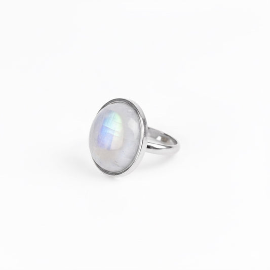 AYA Rainbow Moonstone Statement Ring Silver