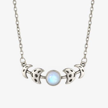 MOON PHASES Rainbow Moonstone Necklace Silver