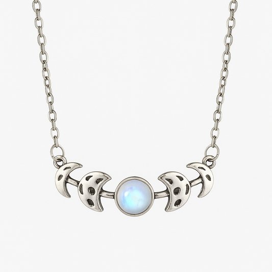 MOON PHASES Rainbow Moonstone Necklace Silver