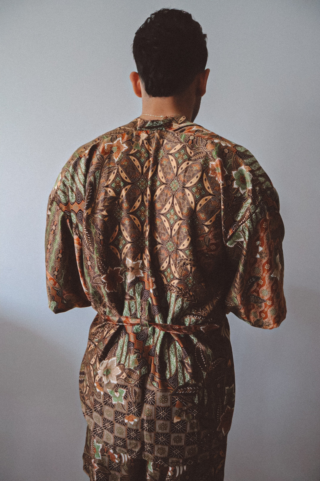 Brown Gold Silk Kimono and Shorts Set Mens - Earth Nomad