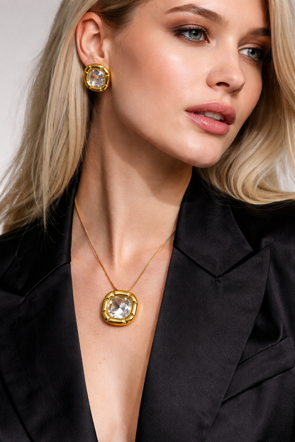 AURUM Cubic Zirconia Necklace and Earring Jewellery Set Gold