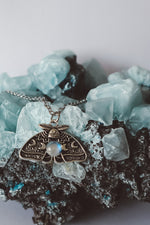 Load image into Gallery viewer, Moon Moth Pendant Necklace - 4 Gemstones - Silver
