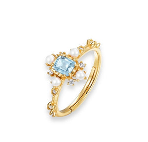 MOTI Blue Topaz and Pearl Ring - Gold