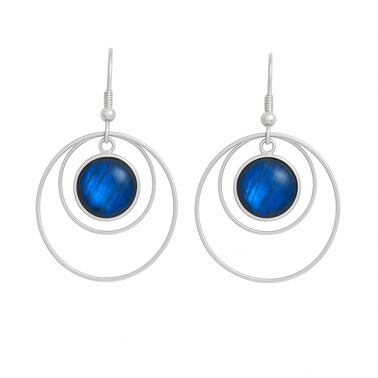 ANETHA Blue Labradorite Hoop Earrings Silver