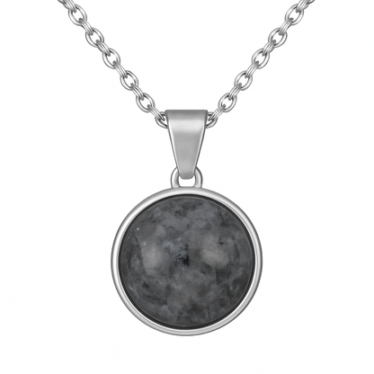 SAYA Collier Pendentif Larvikite Argent