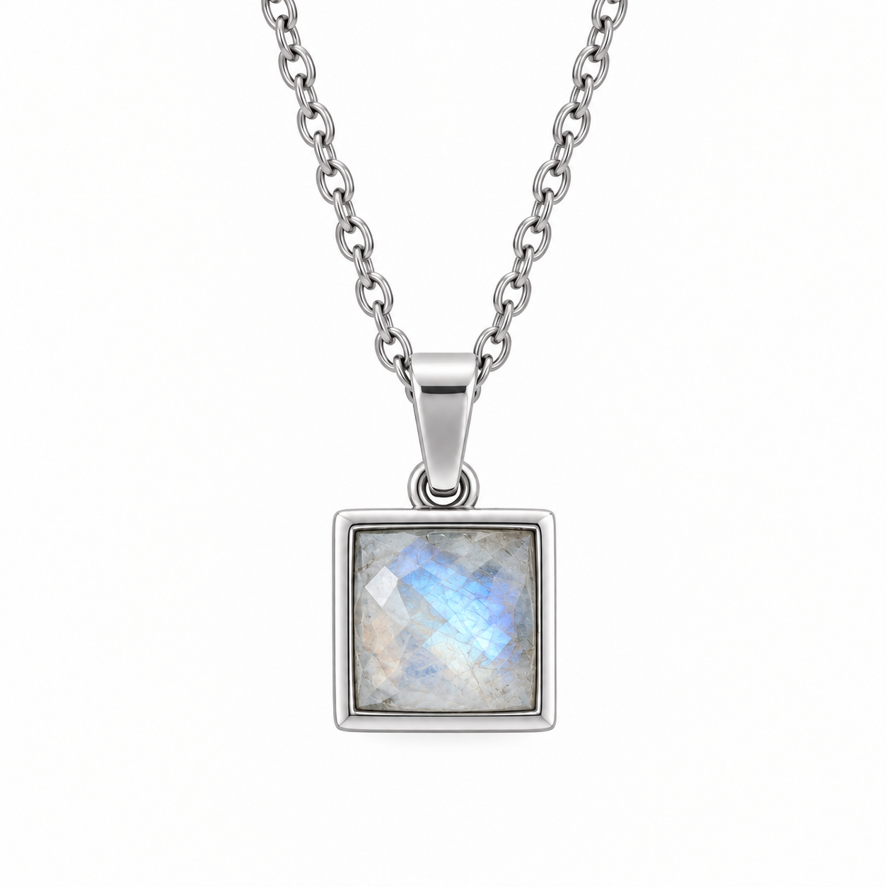 VARG Rainbow Moonstone Square Necklace Silver