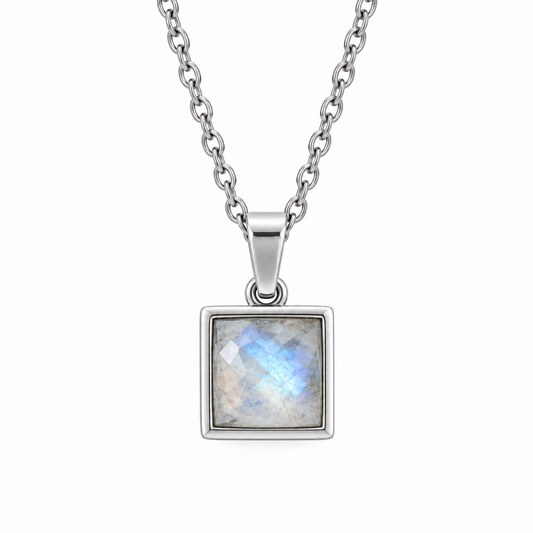 VARG Rainbow Moonstone Square Necklace Silver