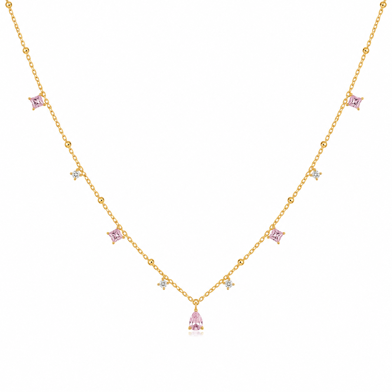 ROSA Pink White Cubic Zirconia Necklace Gold