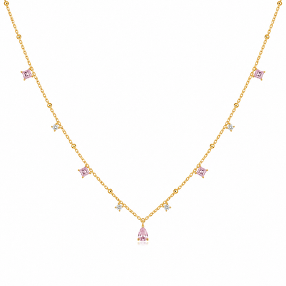 ROSA Pink White Cubic Zirconia Necklace Gold
