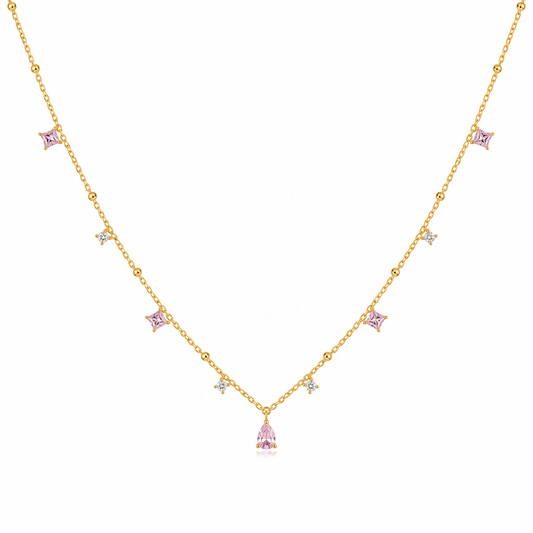 ROSA Pink White Cubic Zirconia Necklace Gold