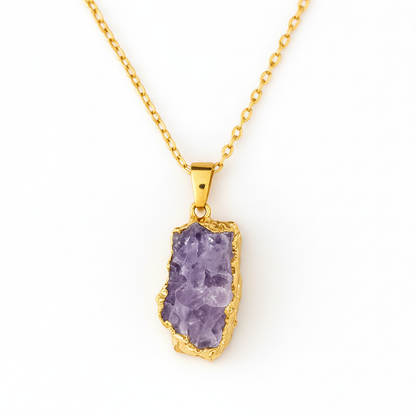 Collier pendentif AMARA en améthyste brute et or