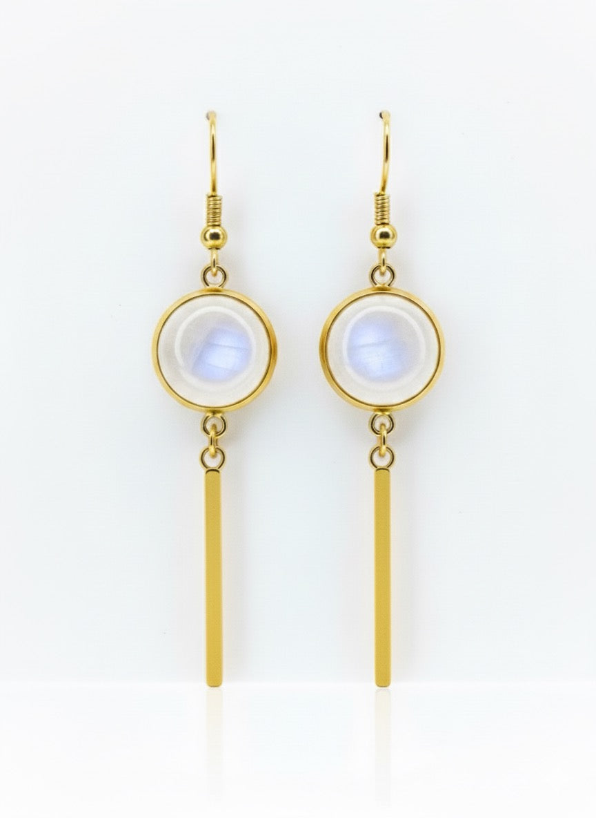 Regenbogen-Mondstein-baumelnde Ohrringe Gold