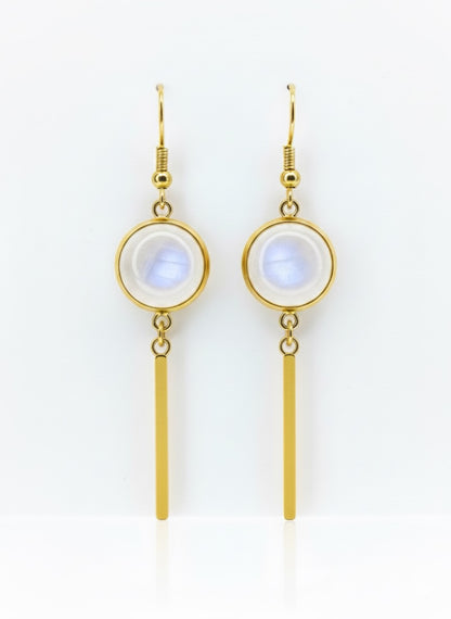 Regenbogen-Mondstein-baumelnde Ohrringe Gold