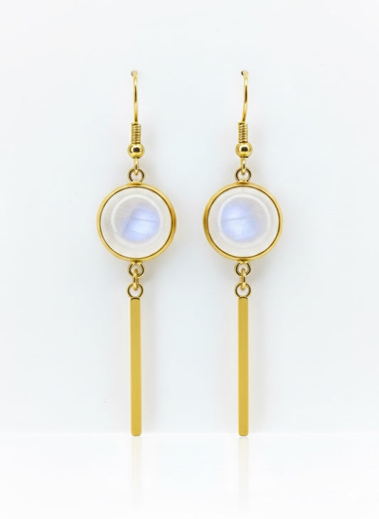Regenbogen-Mondstein-baumelnde Ohrringe Gold