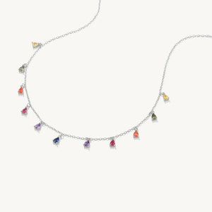 NIA Rainbow Drop Zircon Charm Necklace 925 Silver