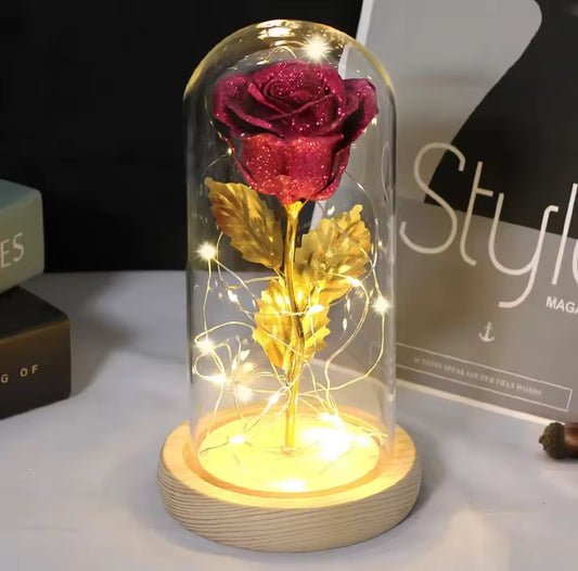 Rose éternelle dans une décoration lumineuse LED en verre