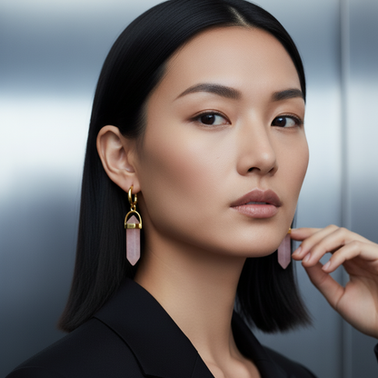 CERCLE Rose Quartz Hoop Earrings Gold