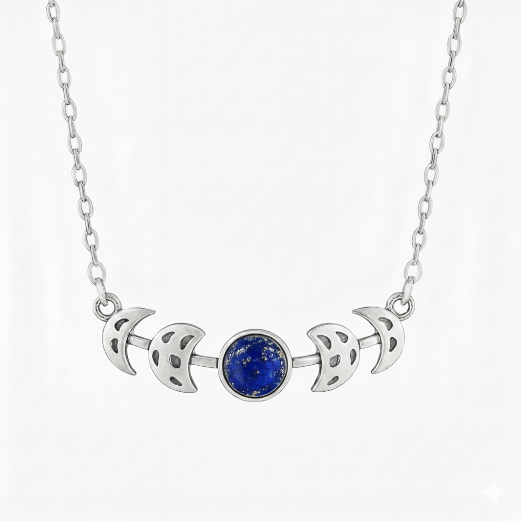 MOON PHASES Lapis Lazuli Necklace Silver