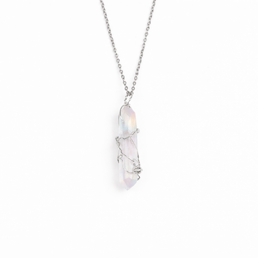 IRIS Wire Wrapped Aura Quartz Necklace Silver