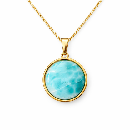 SAYA Larimar Statement Pendant Necklace Gold