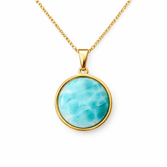 SAYA Larimar Statement Pendant Necklace Gold