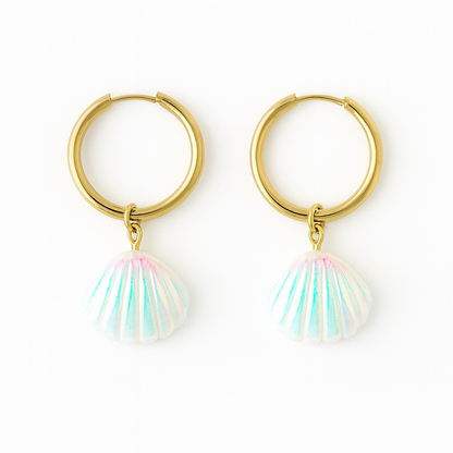 Seashell Aura Earrings - White / Gold