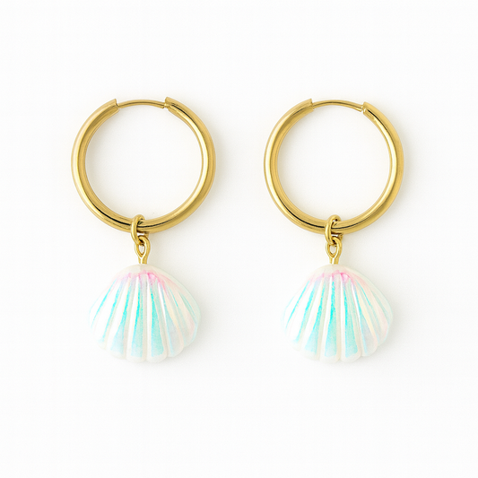Seashell Aura Earrings - White / Gold