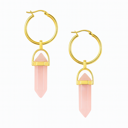 CERCLE Rose Quartz Hoop Earrings Gold
