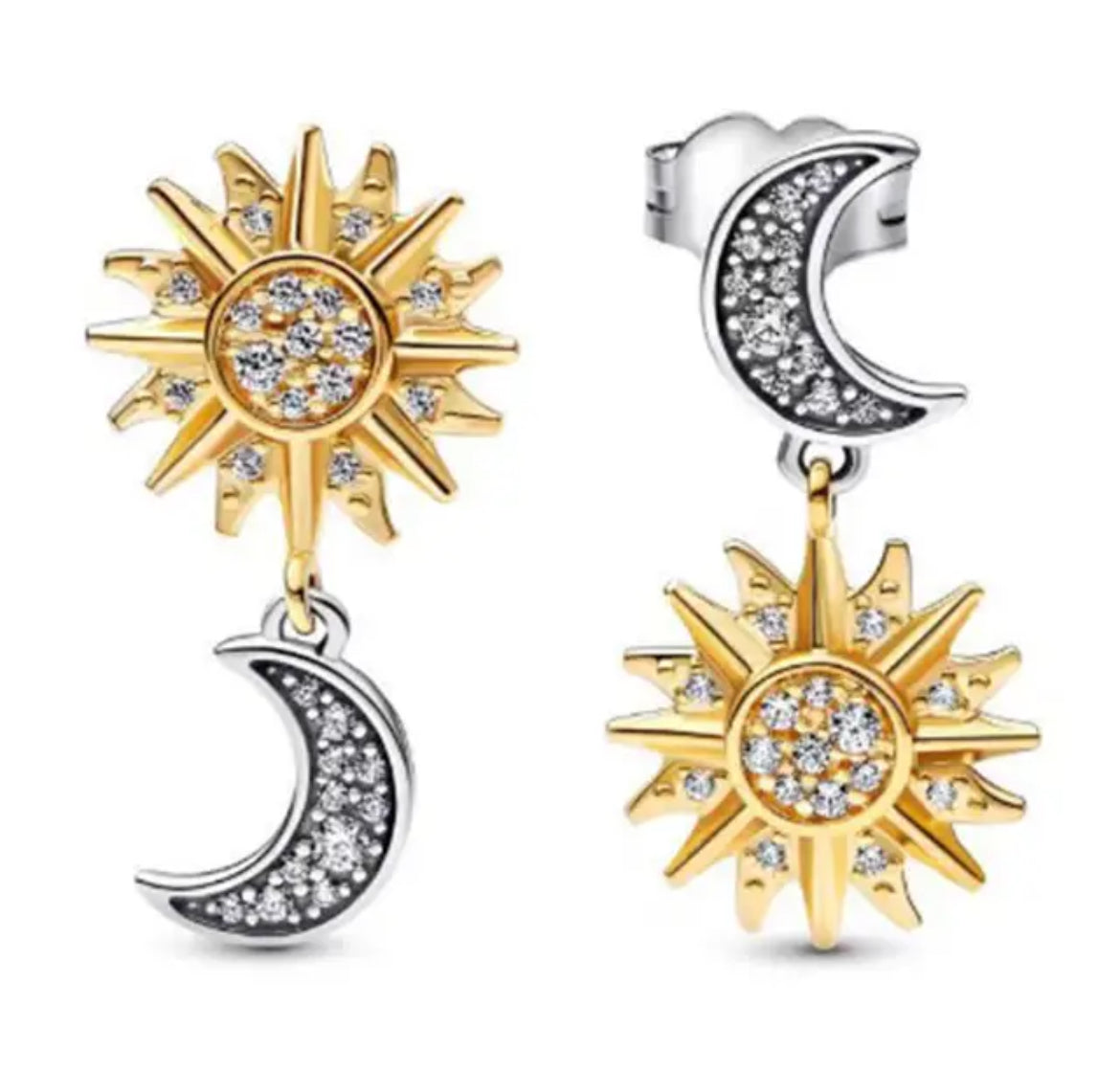 Sun and Moon Dangling Mismatch Earrings - Gold 925 Silver